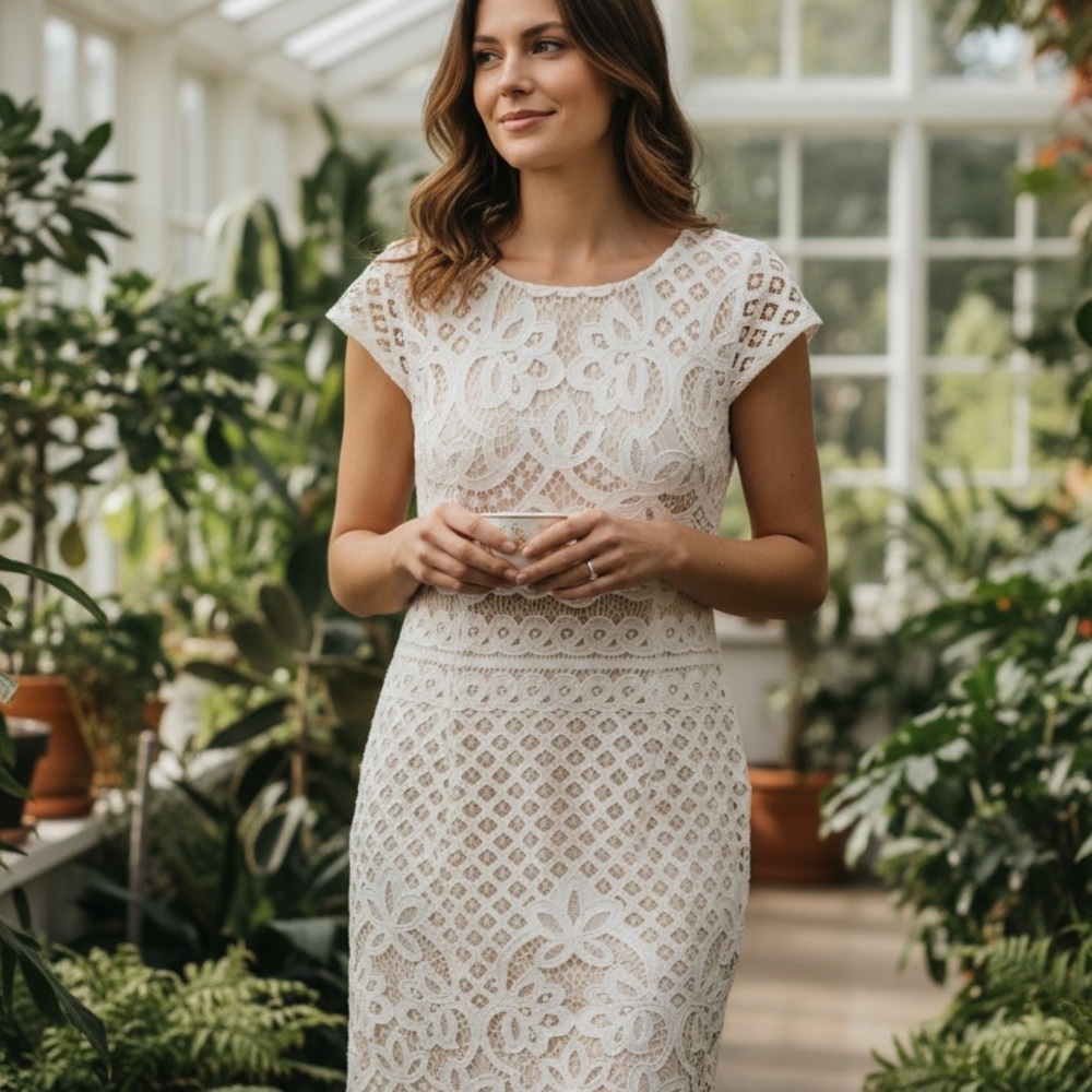 Bailey 44 White Lace Overlay Mini Dress with Nude Lining